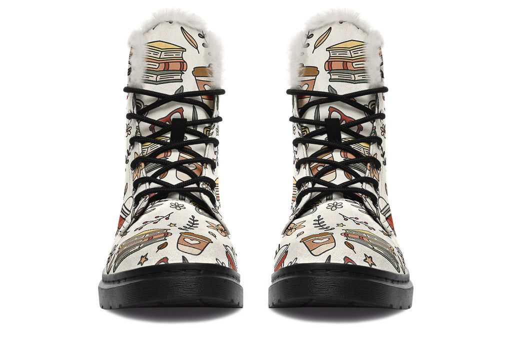 Coffee And Books Faux Fur Boots