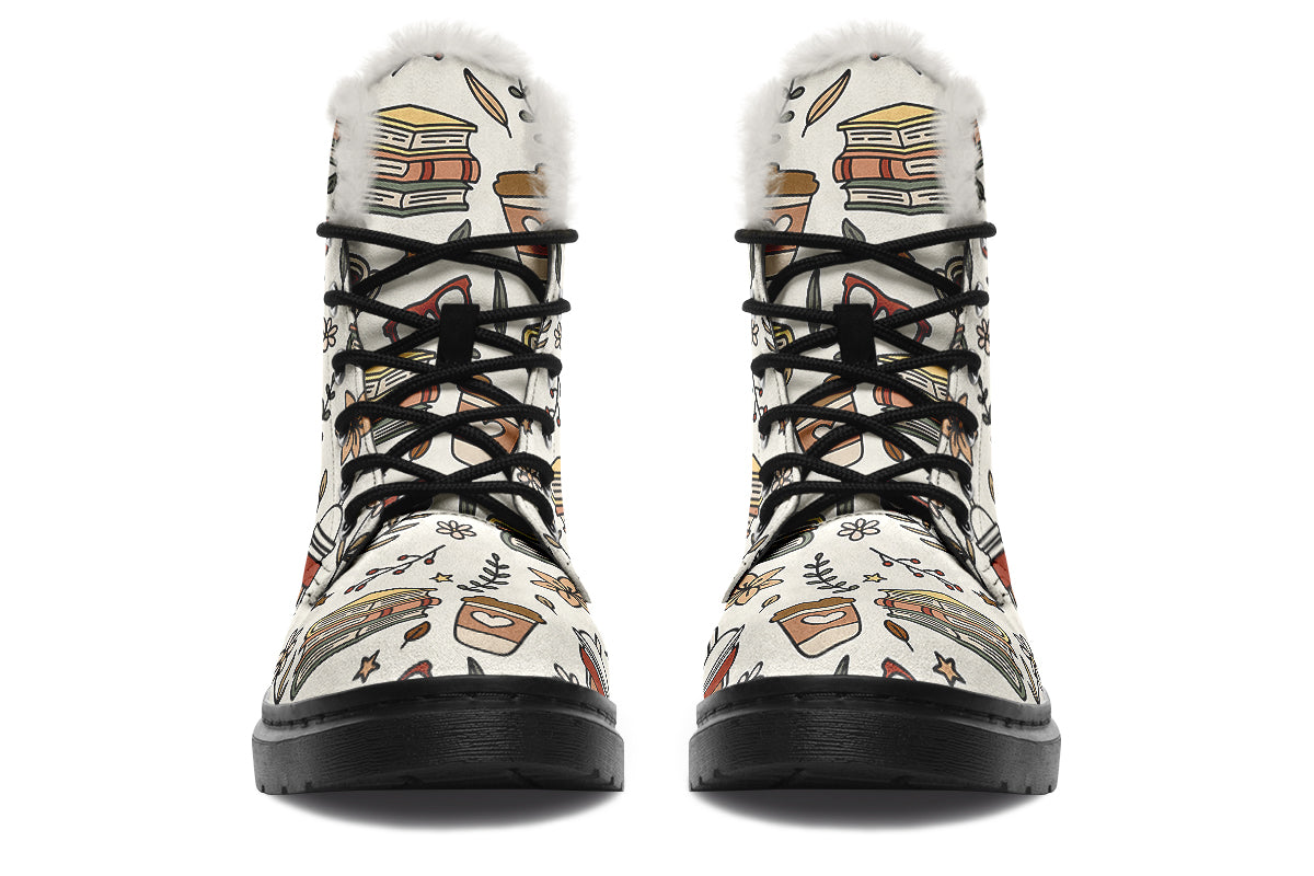 Coffee And Books Faux Fur Boots