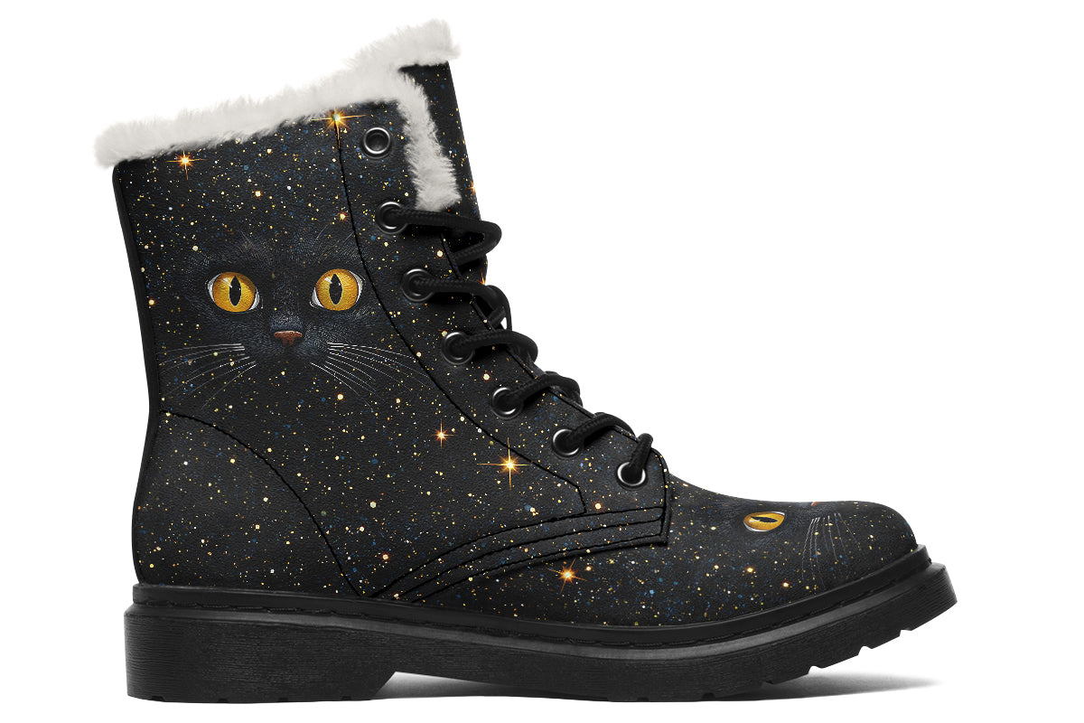 Cosmic Cat Eyes Faux Fur Boots