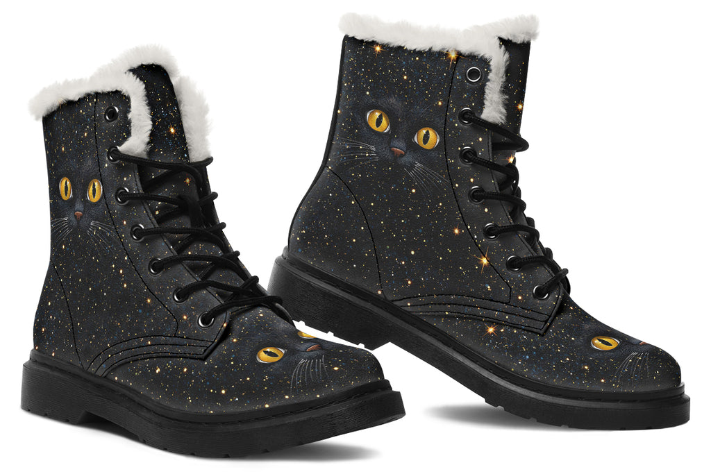 Cosmic Cat Eyes Faux Fur Boots