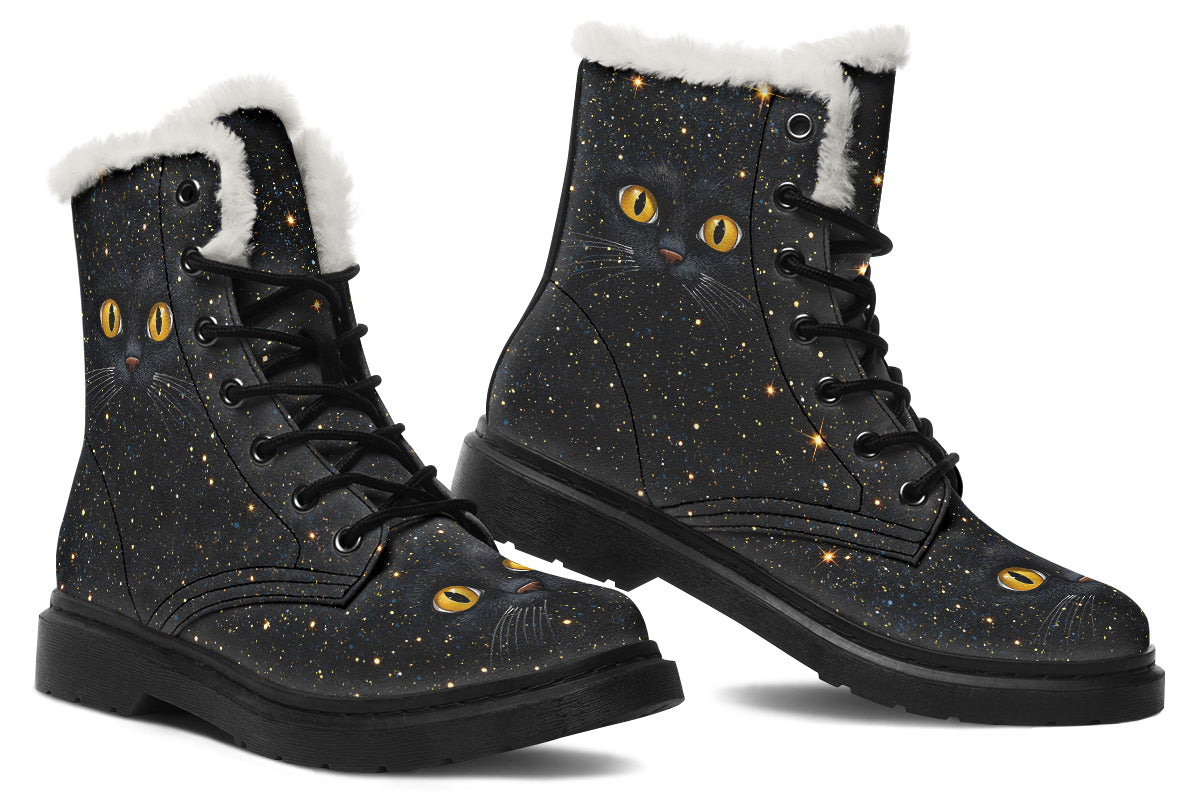 Cosmic Cat Eyes Faux Fur Boots