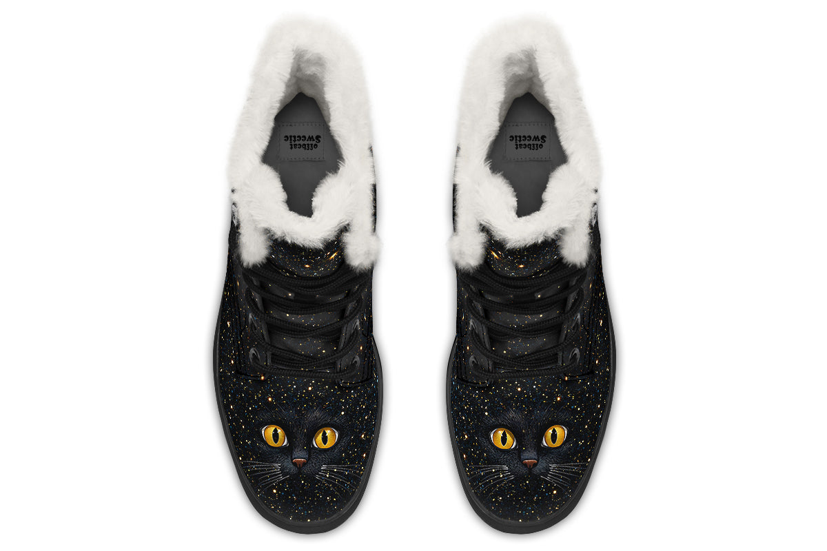 Cosmic Cat Eyes Faux Fur Boots