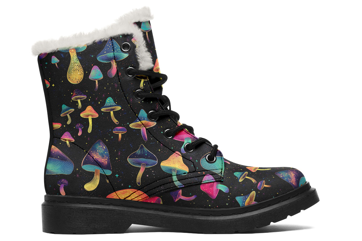 Cosmic Mushrooms Faux Fur Boots - Offbeat Sweetie