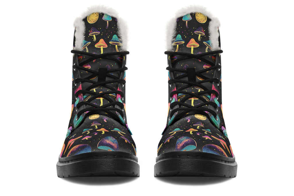Cosmic Mushrooms Faux Fur Boots - Offbeat Sweetie