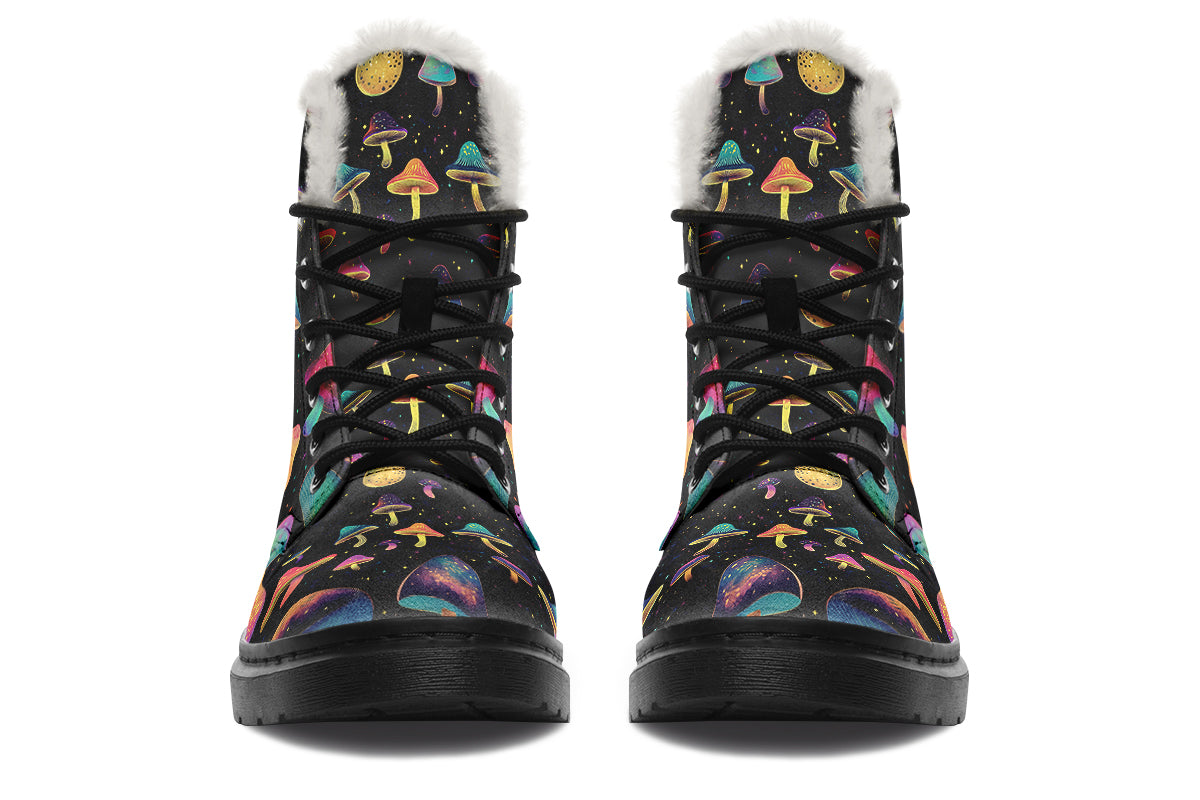 Cosmic Mushrooms Faux Fur Boots - Offbeat Sweetie