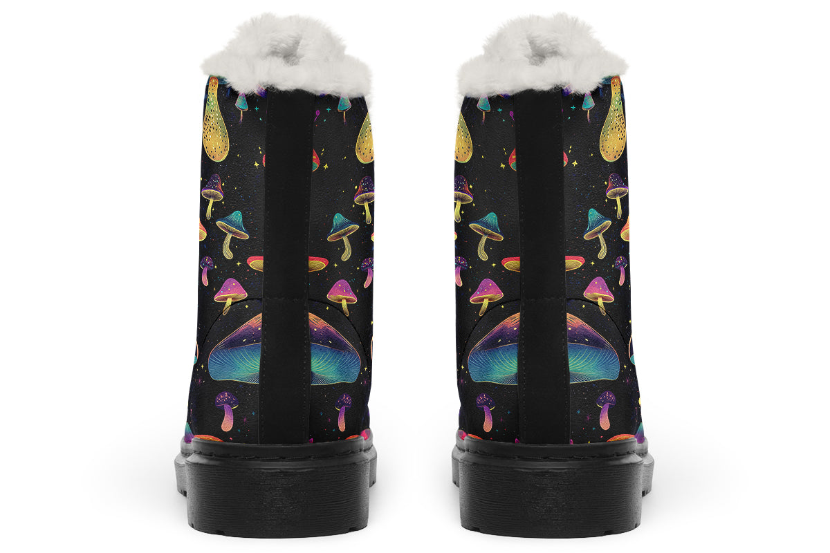 Cosmic Mushrooms Faux Fur Boots - Offbeat Sweetie