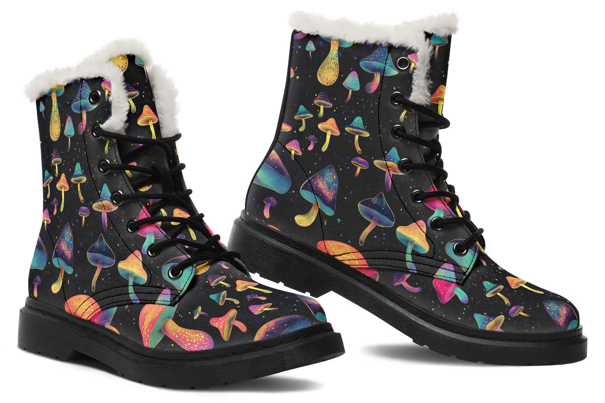 Cosmic Mushrooms Faux Fur Boots - Offbeat Sweetie