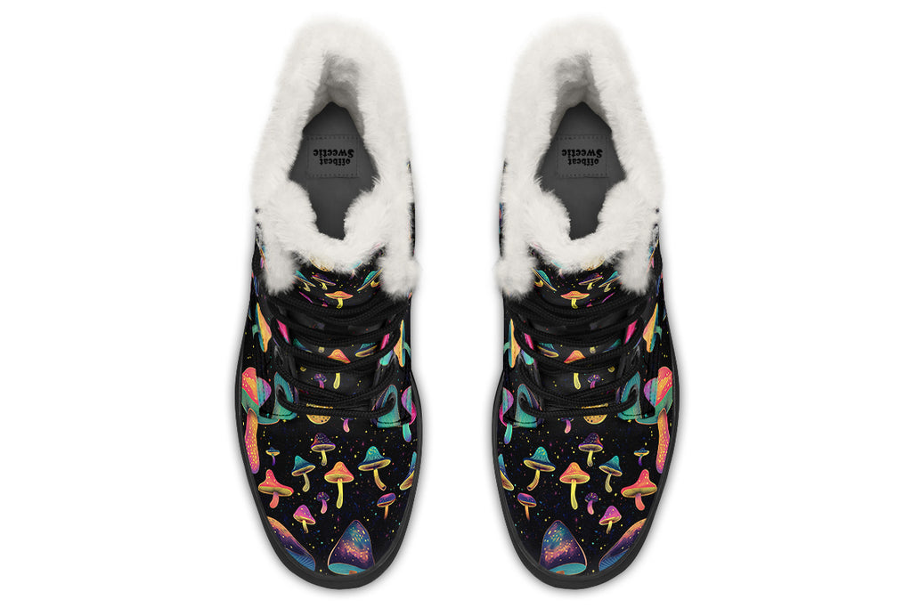 Cosmic Mushrooms Faux Fur Boots - Offbeat Sweetie