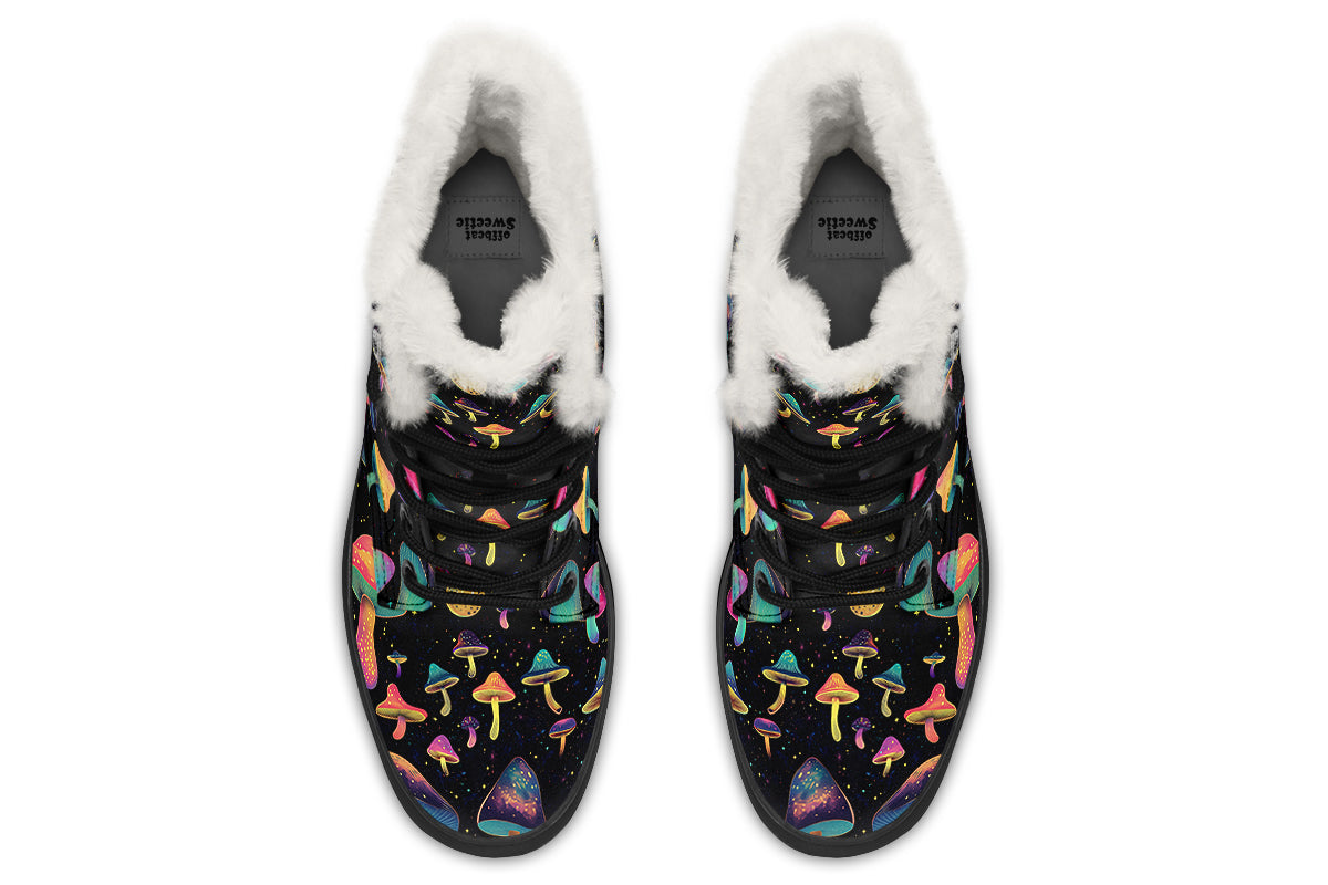 Cosmic Mushrooms Faux Fur Boots - Offbeat Sweetie
