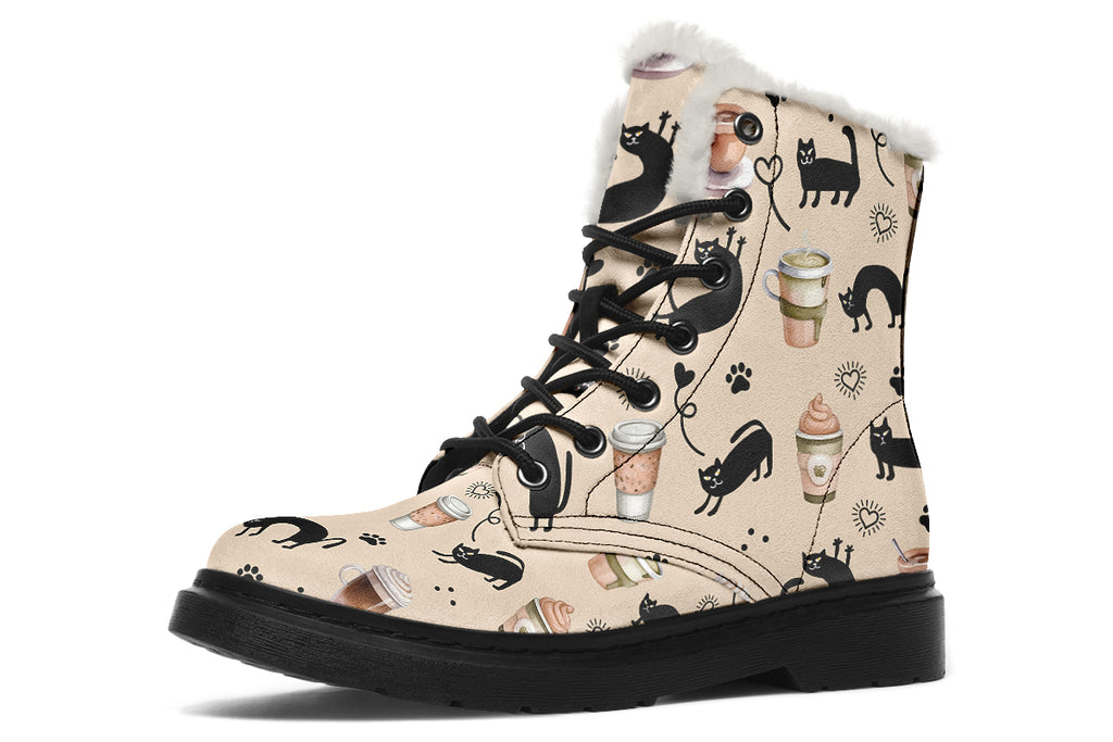 Cozy Coffee Cat Faux Fur Boots