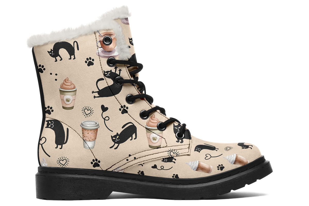 Cozy Coffee Cat Faux Fur Boots