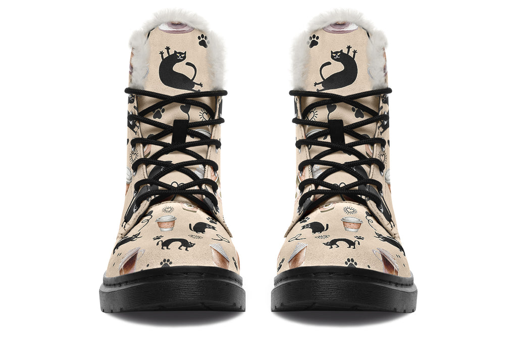 Cozy Coffee Cat Faux Fur Boots