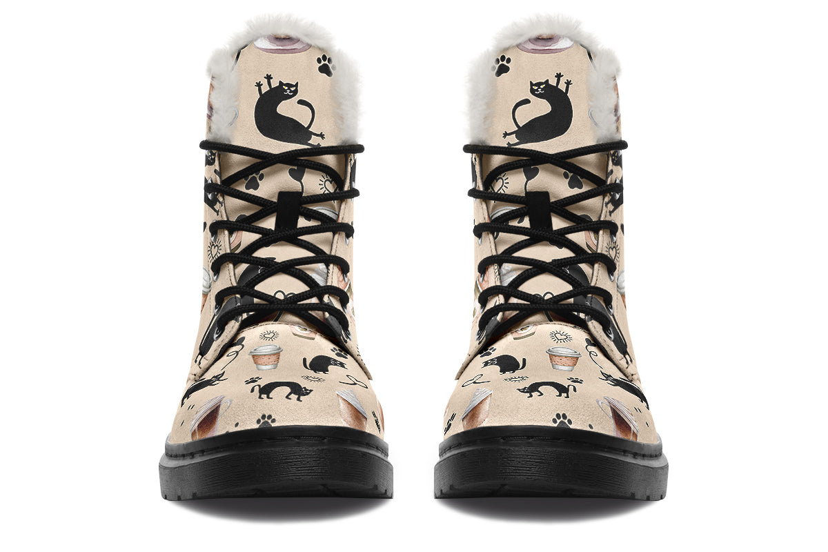 Cozy Coffee Cat Faux Fur Boots