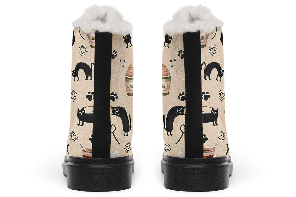 Cozy Coffee Cat Faux Fur Boots