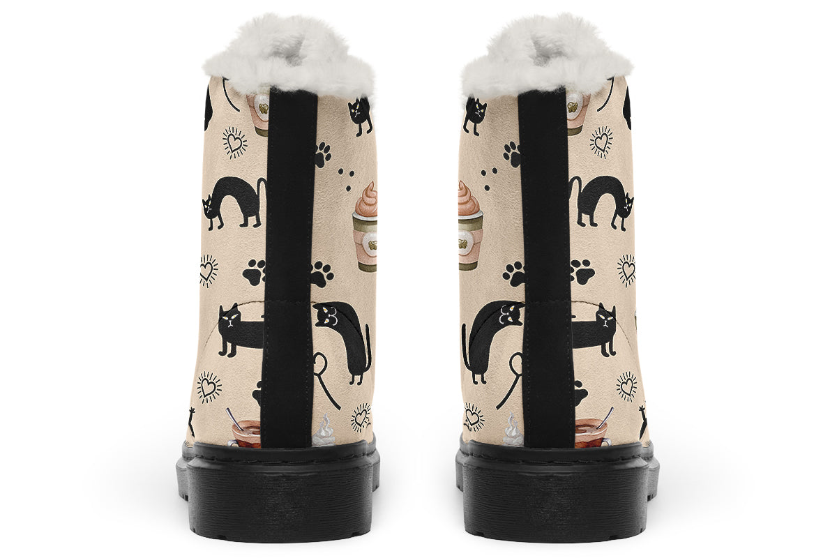 Cozy Coffee Cat Faux Fur Boots