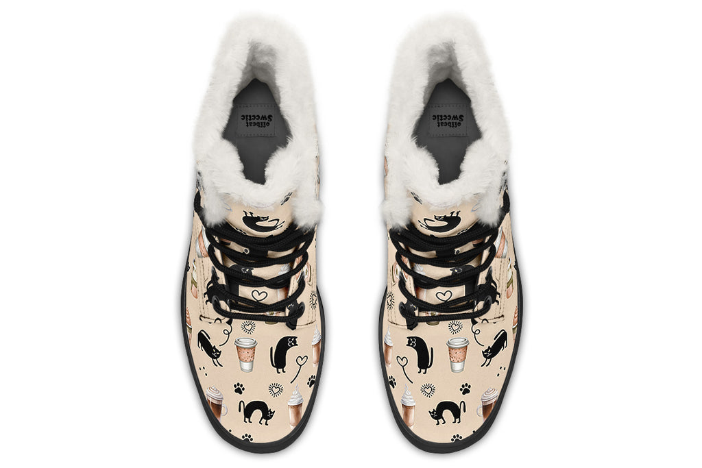 Cozy Coffee Cat Faux Fur Boots