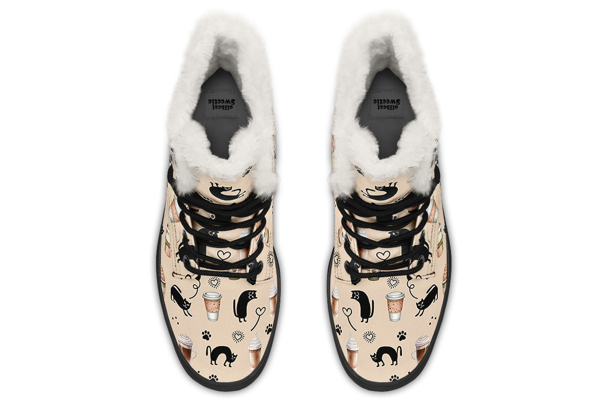 Cozy Coffee Cat Faux Fur Boots