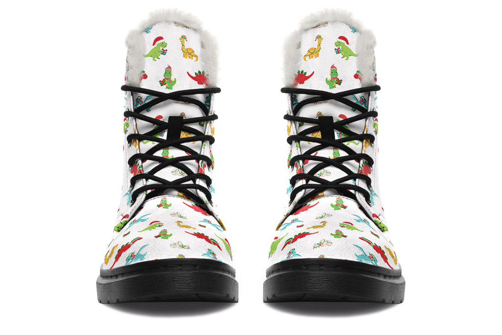 Dino Christmas Faux Fur Boots - Offbeat Sweetie