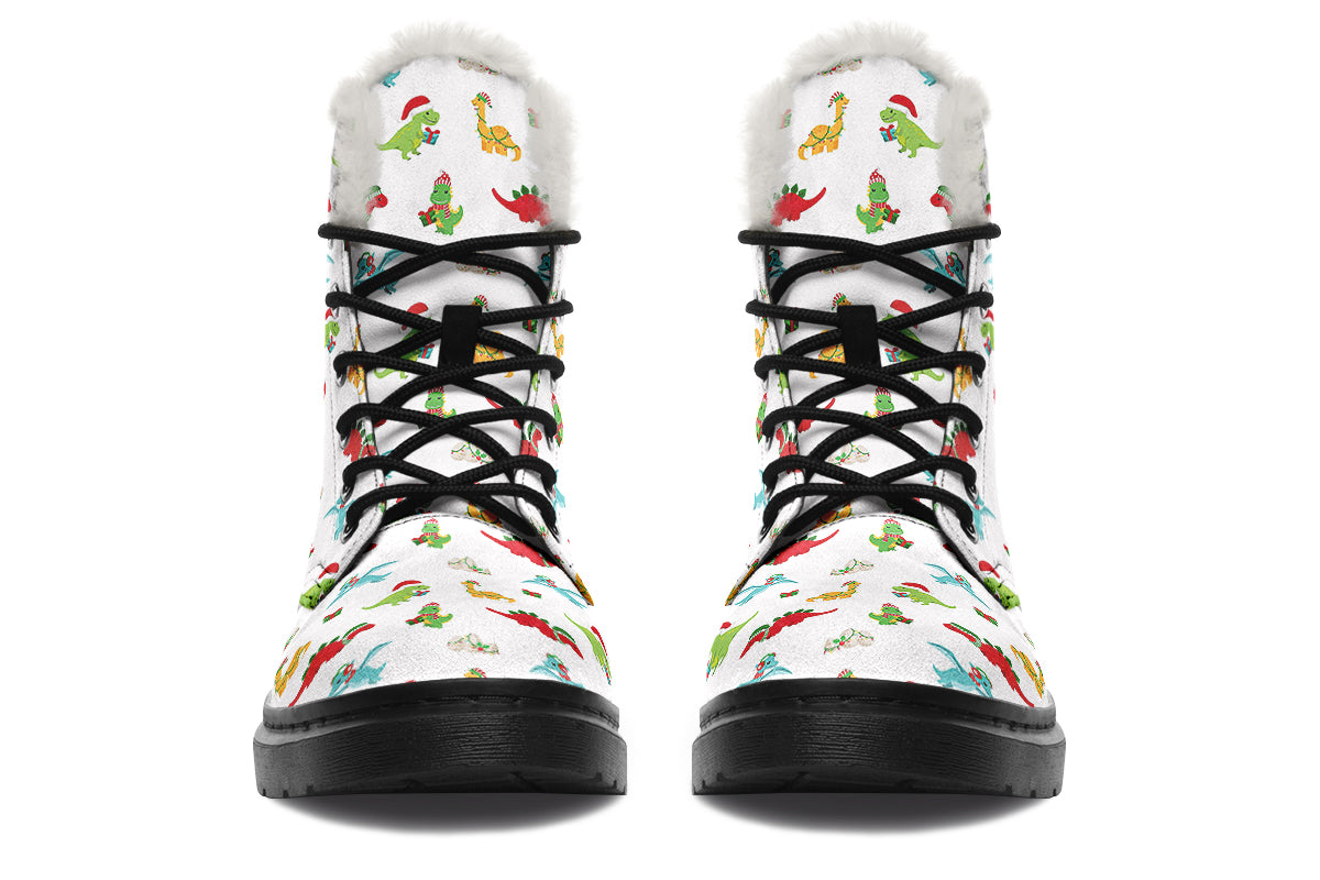 Dino Christmas Faux Fur Boots - Offbeat Sweetie