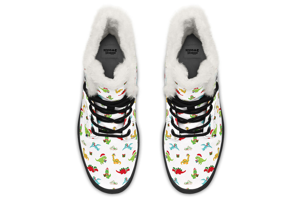 Dino Christmas Faux Fur Boots - Offbeat Sweetie