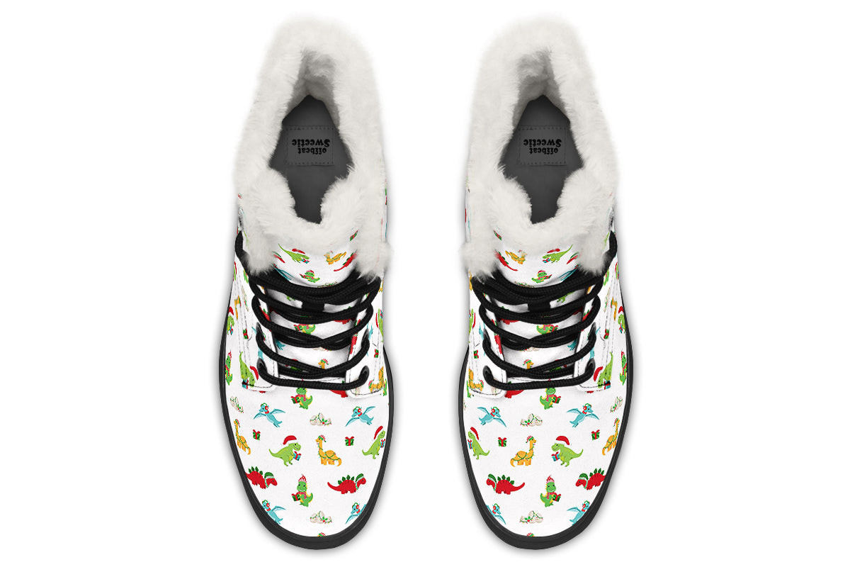 Dino Christmas Faux Fur Boots - Offbeat Sweetie
