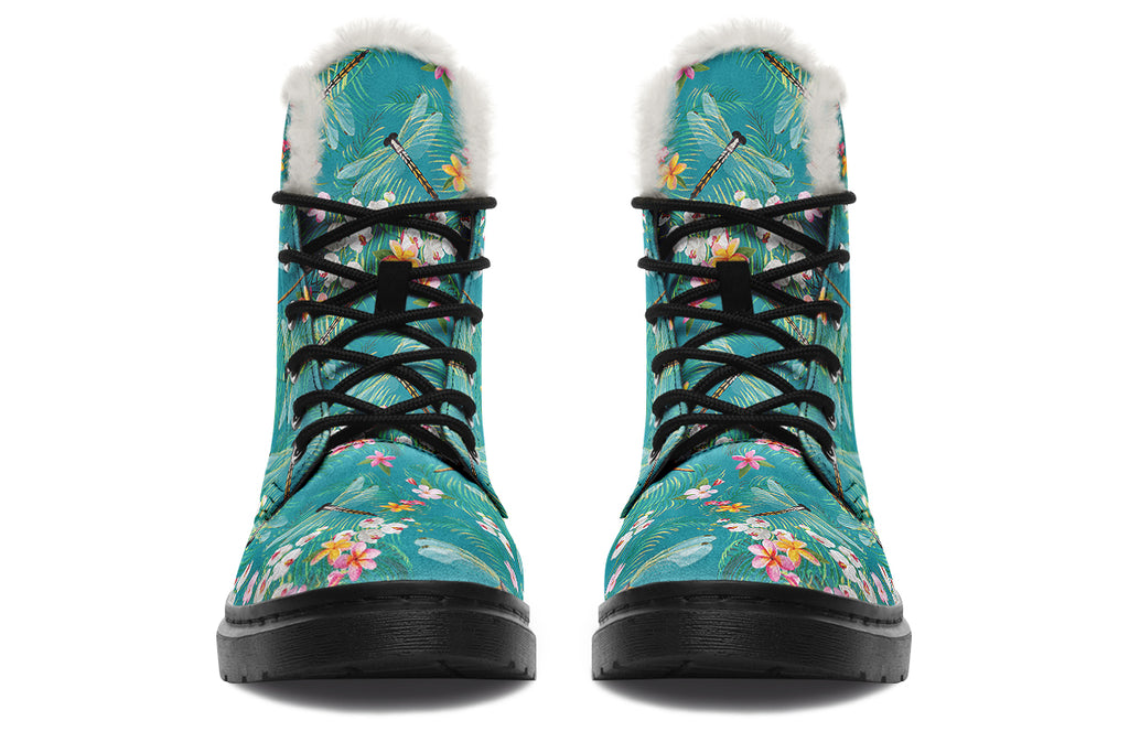 Dragonflies Faux Fur Boots - Offbeat Sweetie