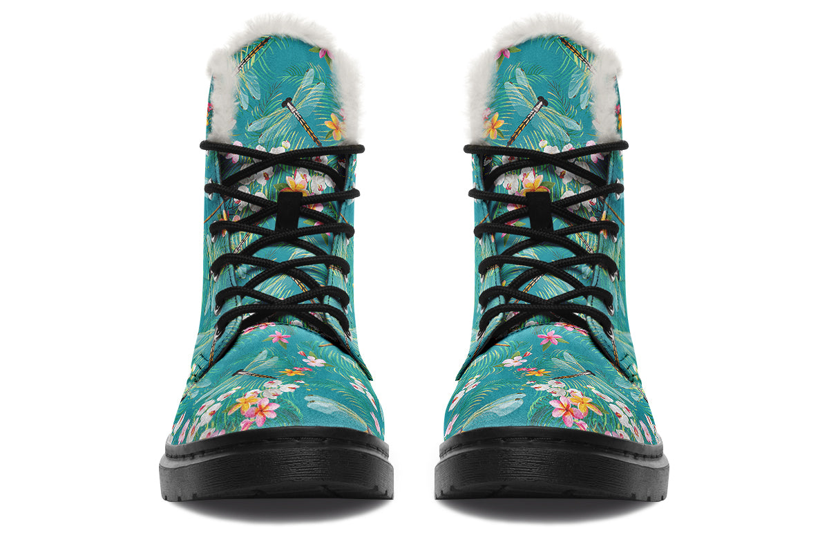 Dragonflies Faux Fur Boots - Offbeat Sweetie