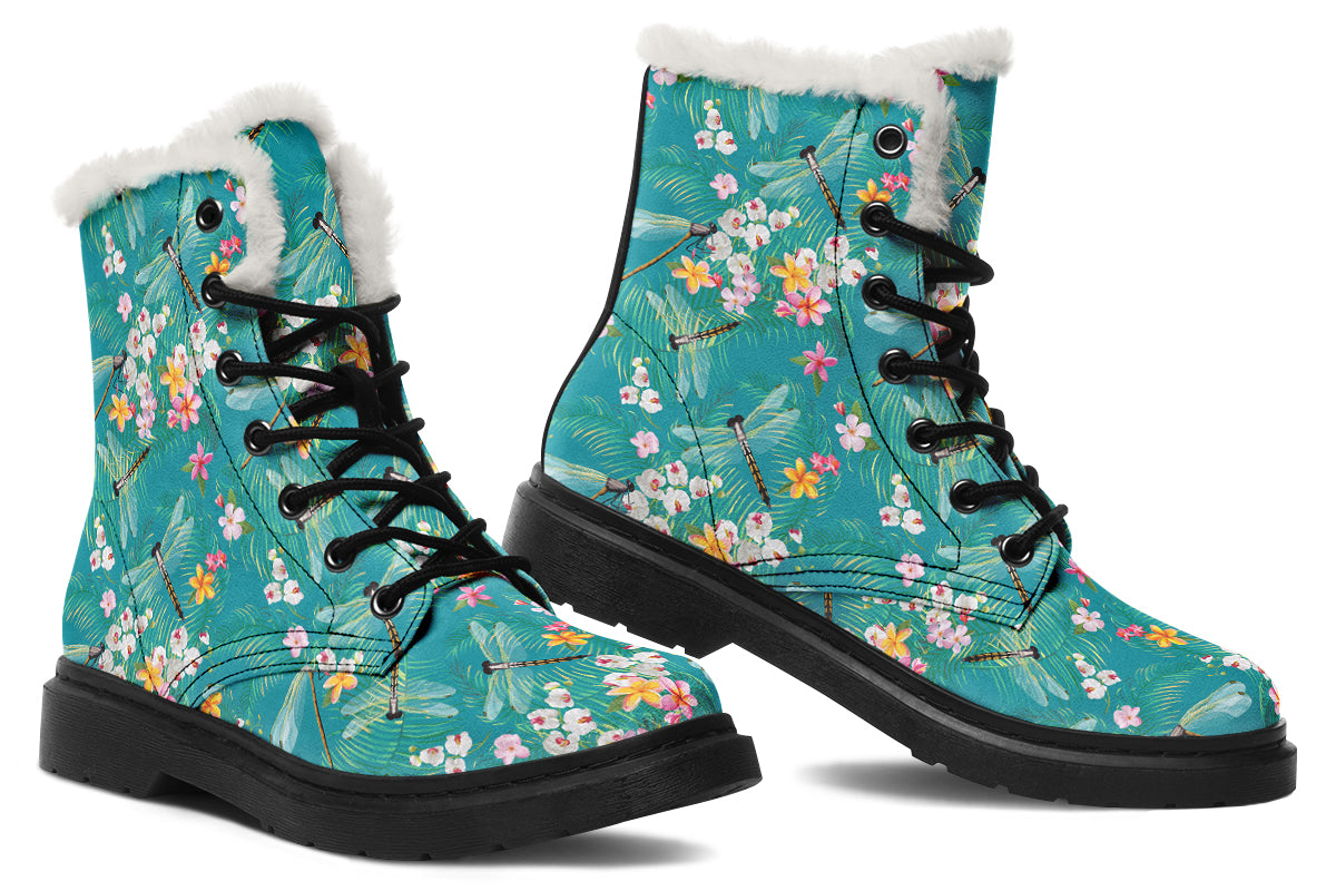 Dragonflies Faux Fur Boots - Offbeat Sweetie