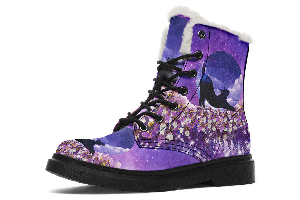 Enchanted Lavender Moon Cat Faux Fur Boots