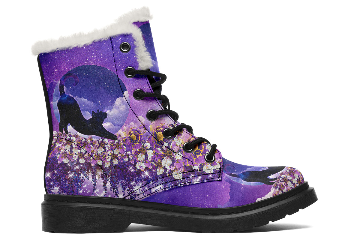 Enchanted Lavender Moon Cat Faux Fur Boots