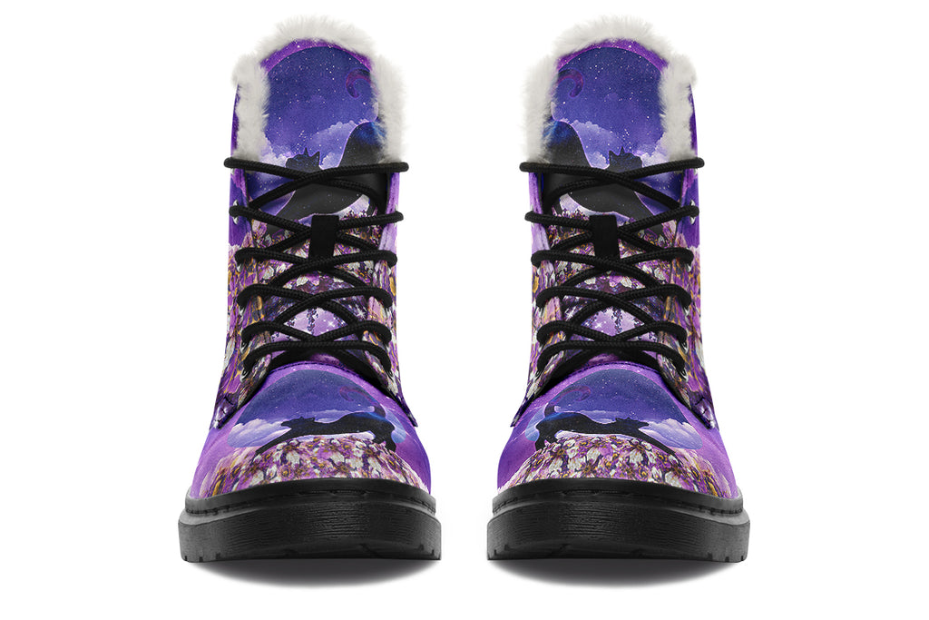 Enchanted Lavender Moon Cat Faux Fur Boots