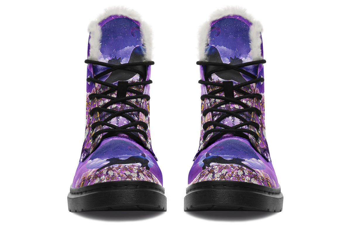 Enchanted Lavender Moon Cat Faux Fur Boots