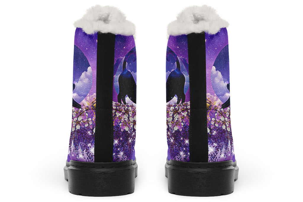 Enchanted Lavender Moon Cat Faux Fur Boots