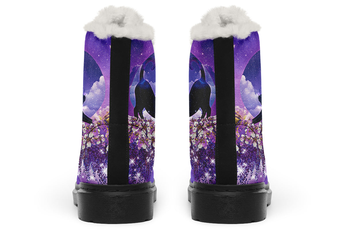 Enchanted Lavender Moon Cat Faux Fur Boots