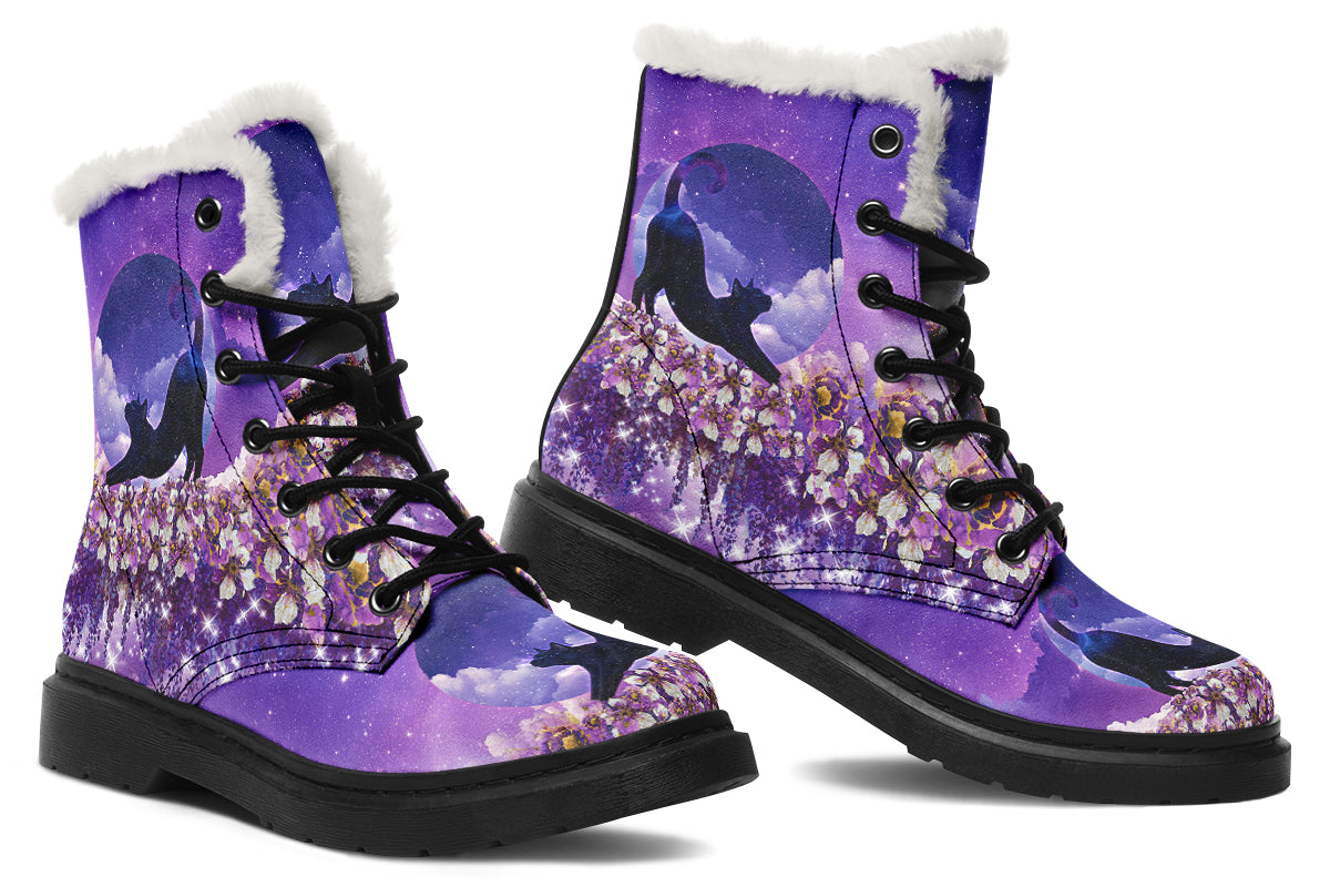 Enchanted Lavender Moon Cat Faux Fur Boots