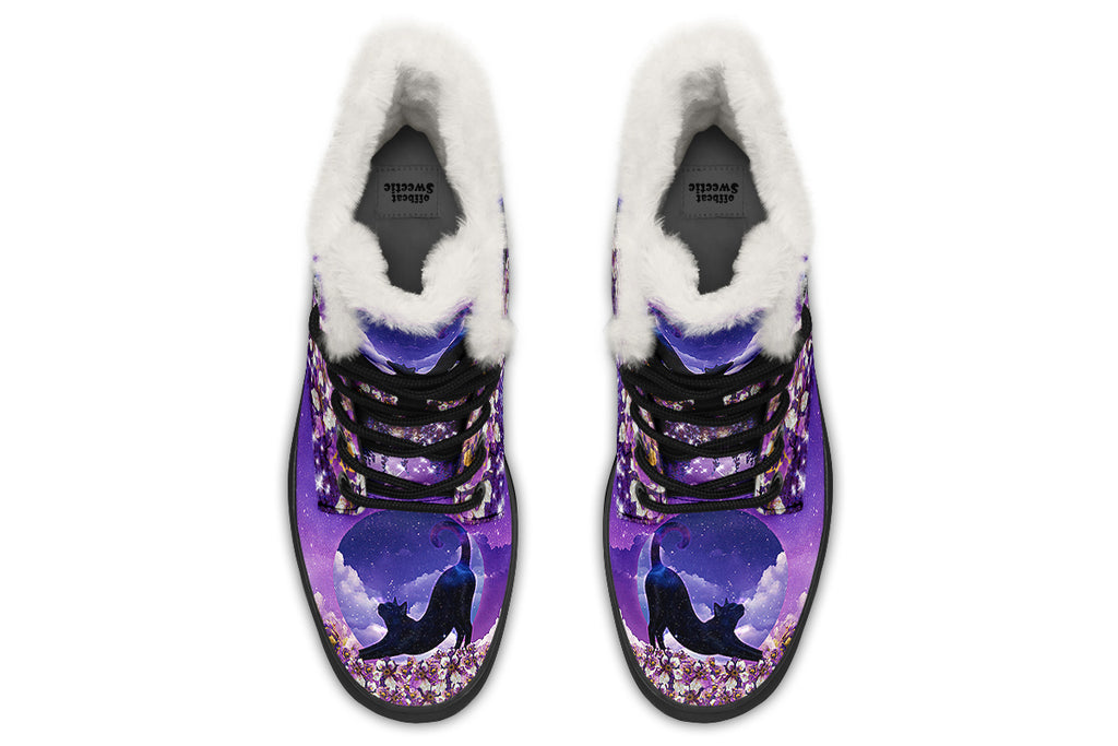 Enchanted Lavender Moon Cat Faux Fur Boots