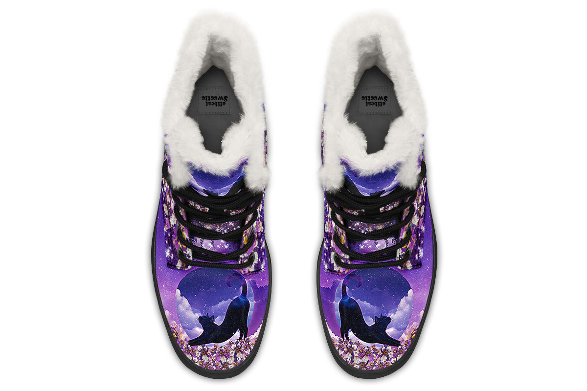 Enchanted Lavender Moon Cat Faux Fur Boots
