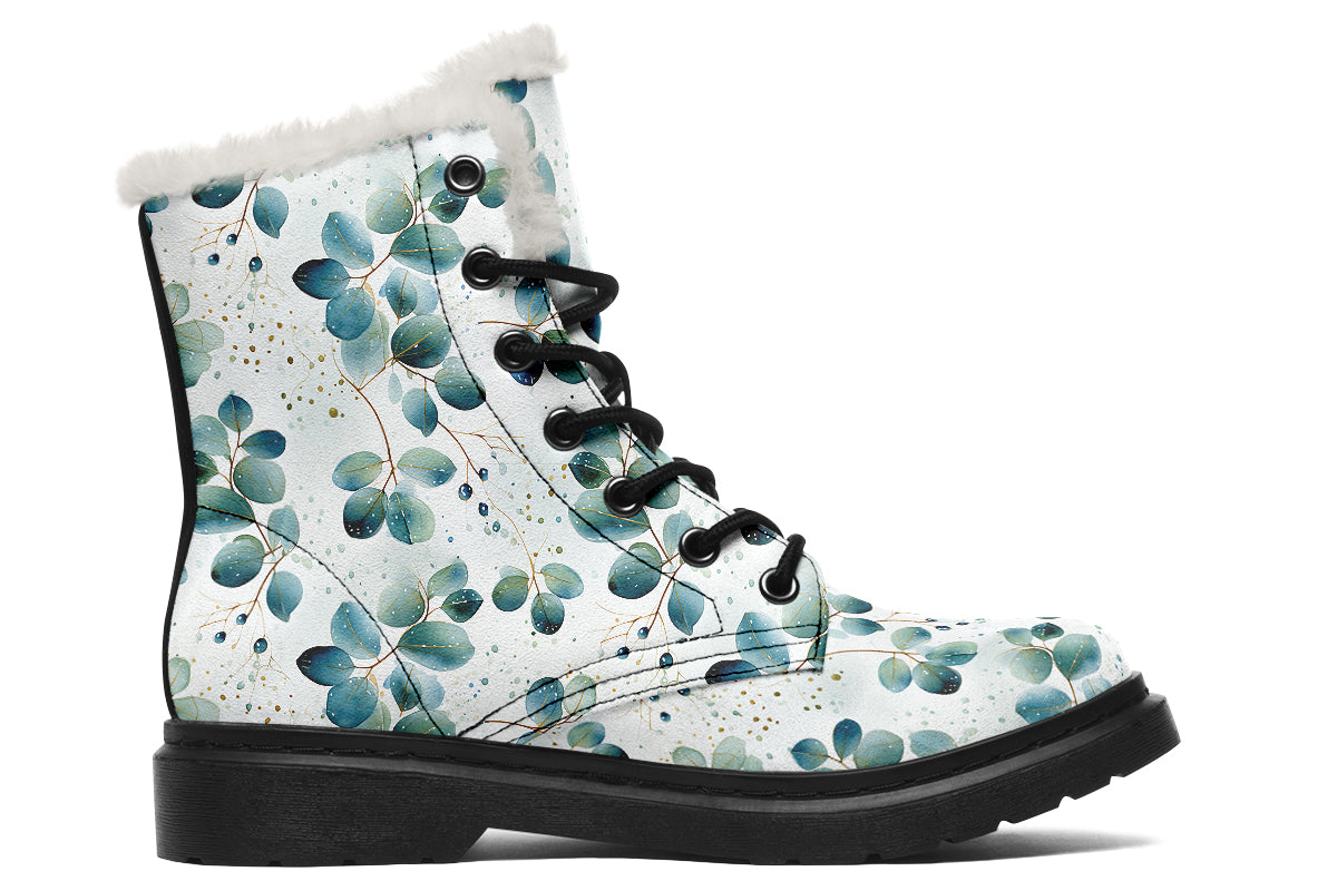 Eucalyptus Leaves Faux Fur Boots - Offbeat Sweetie