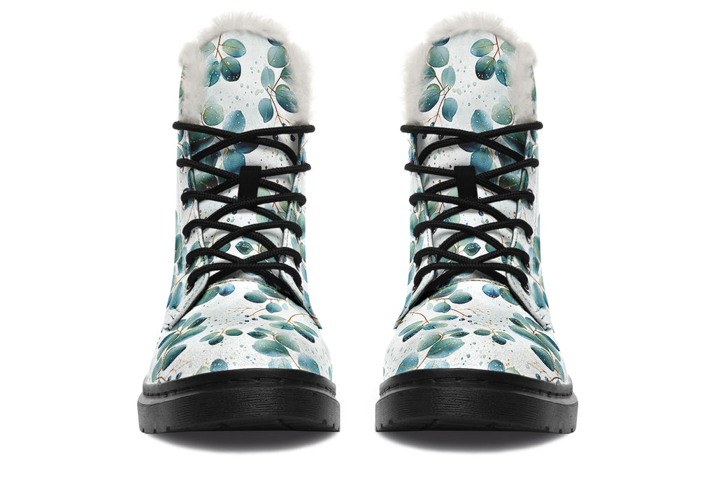 Eucalyptus Leaves Faux Fur Boots - Offbeat Sweetie