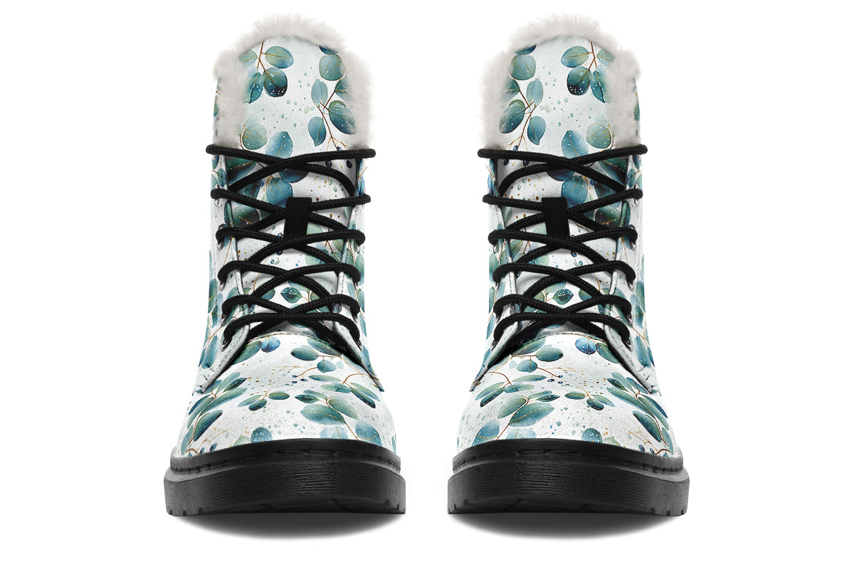 Eucalyptus Leaves Faux Fur Boots - Offbeat Sweetie