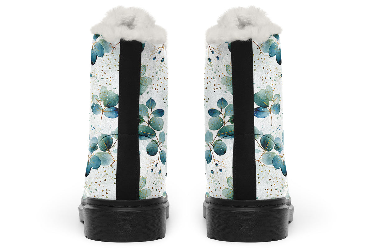 Eucalyptus Leaves Faux Fur Boots - Offbeat Sweetie