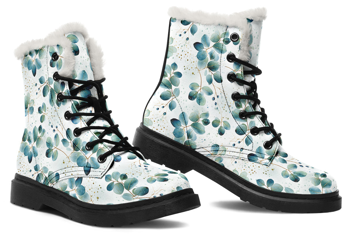 Eucalyptus Leaves Faux Fur Boots - Offbeat Sweetie