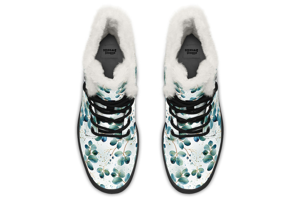Eucalyptus Leaves Faux Fur Boots - Offbeat Sweetie