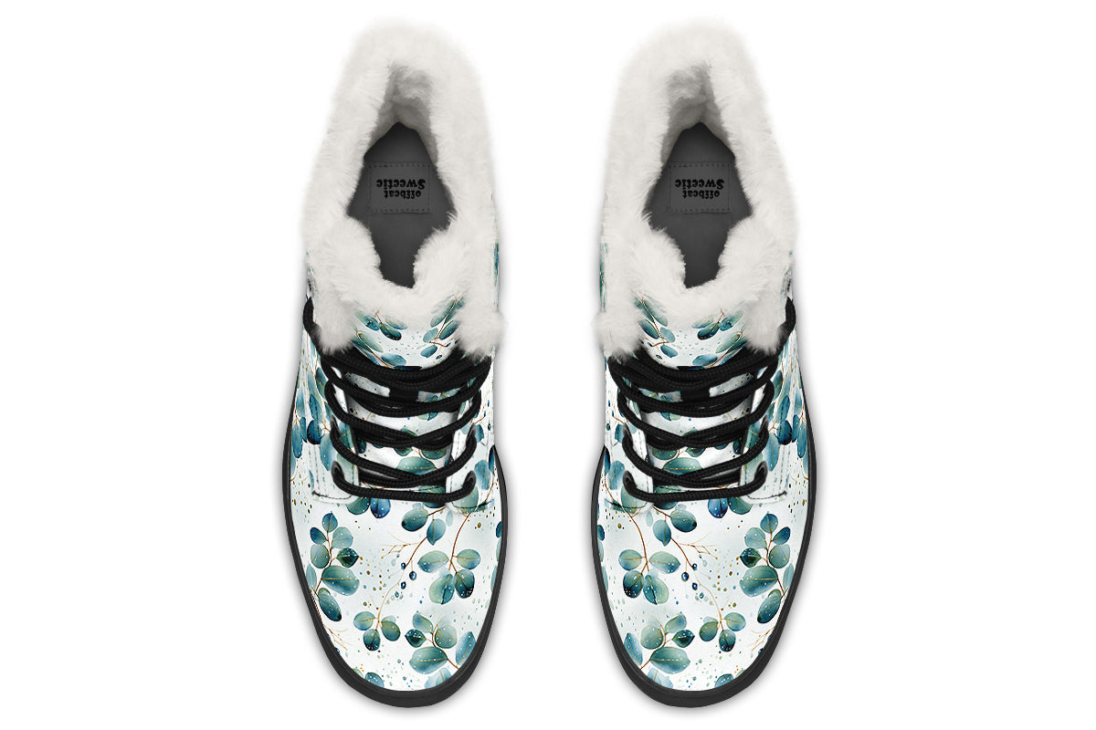 Eucalyptus Leaves Faux Fur Boots - Offbeat Sweetie