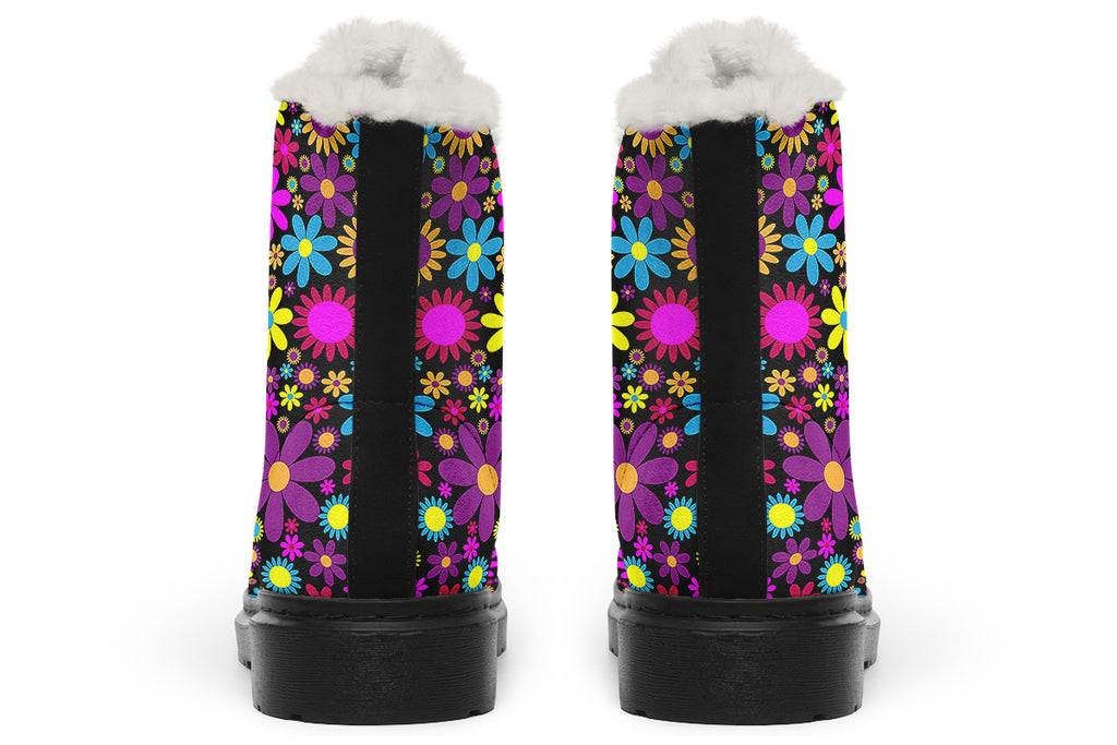 Funky Retro Flowers Faux Fur Boots - Offbeat Sweetie