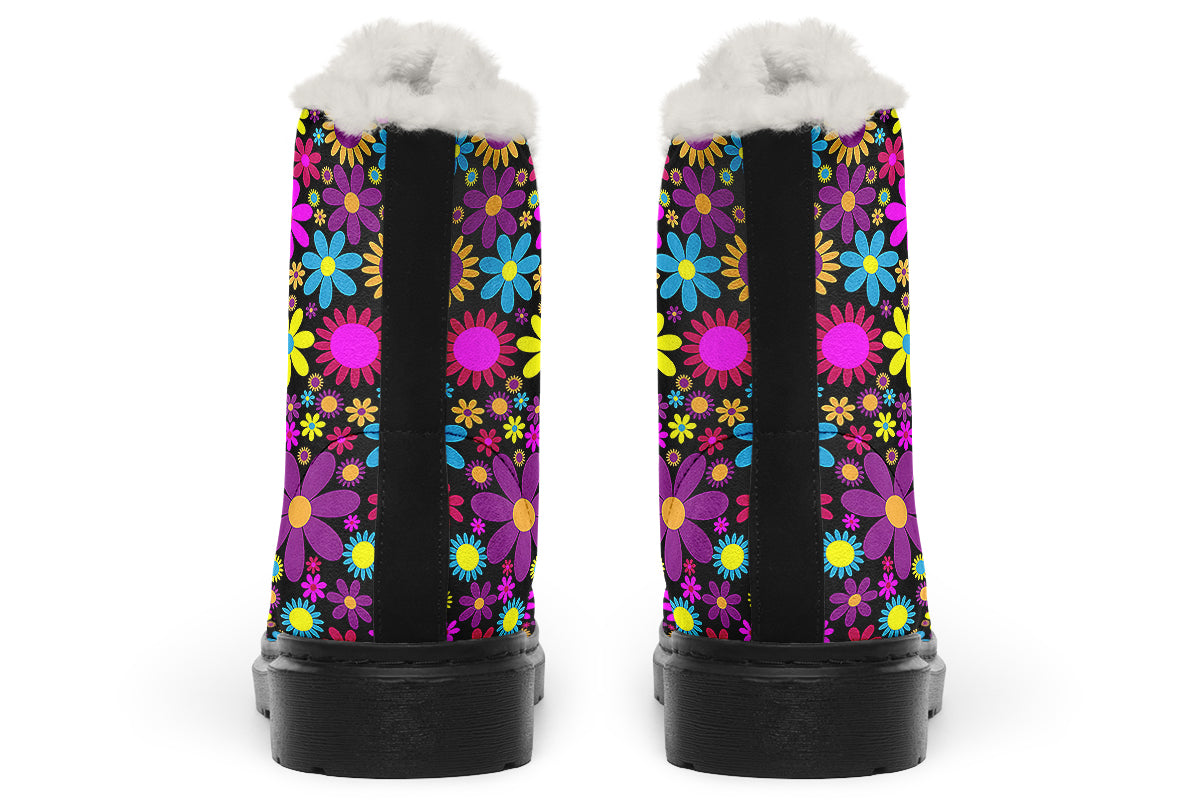 Funky Retro Flowers Faux Fur Boots - Offbeat Sweetie