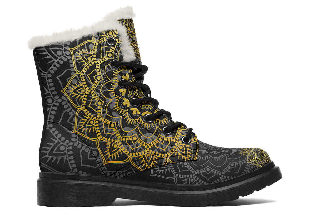 Golden Mandala Faux Fur Boots - Offbeat Sweetie