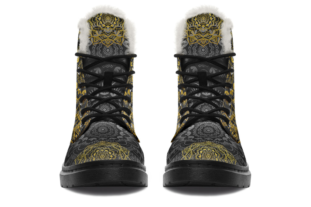 Golden Mandala Faux Fur Boots - Offbeat Sweetie