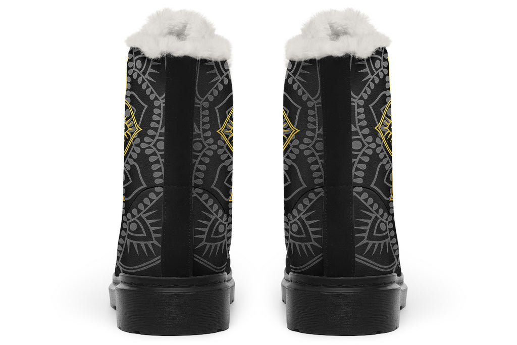 Golden Mandala Faux Fur Boots - Offbeat Sweetie