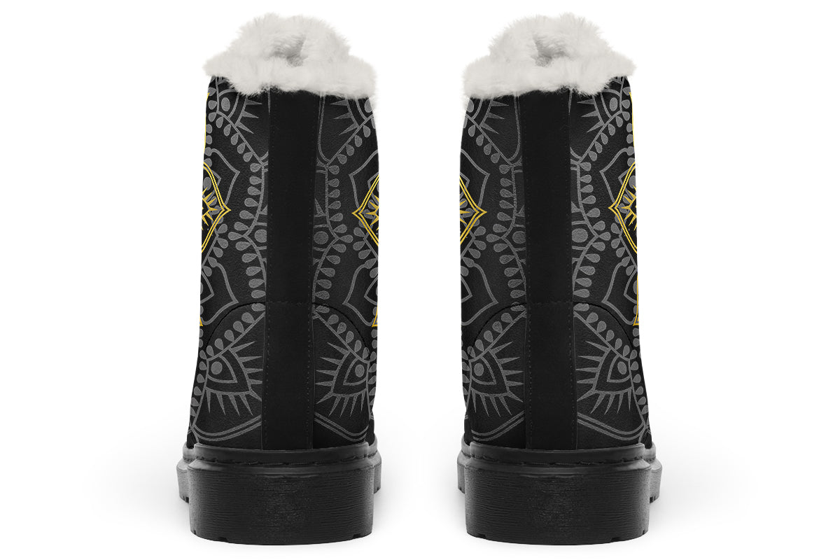 Golden Mandala Faux Fur Boots - Offbeat Sweetie